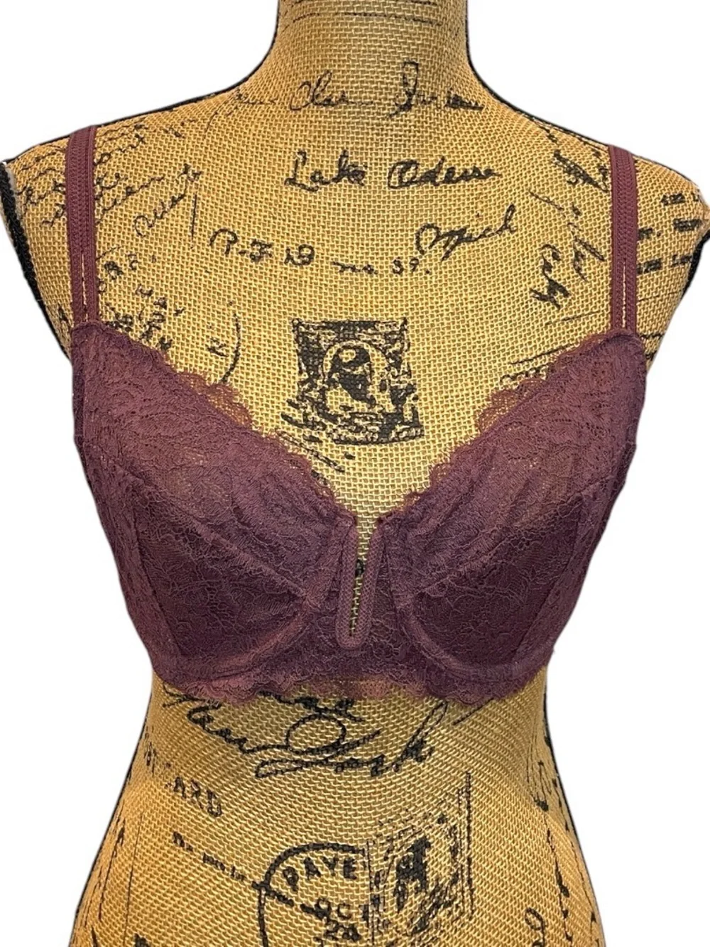 Auden Plum Lace Underwire Balconette Coverage Unlined Bra Size 32DDD